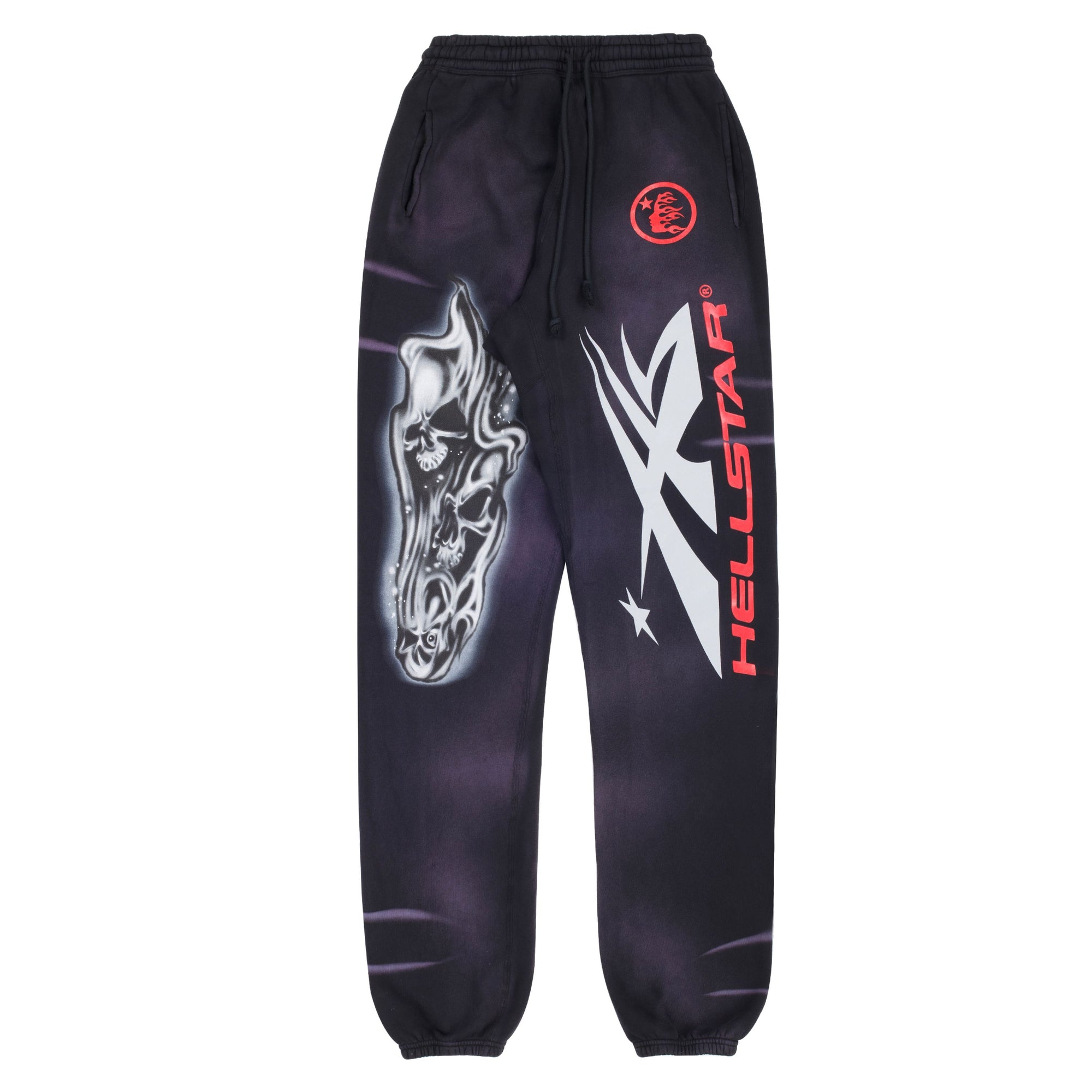 Hellstar Airbrushed Skull Sweatpants (Elastic Cuff) Washed Black