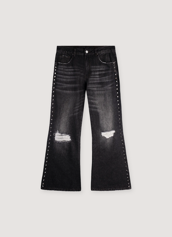Vague Studios '85 Flared Denim jeans Washed Black with rips on knees and studs all over 85 Flared Denim Washed Black - Authenticated Jeans | Pieces Los Angeles