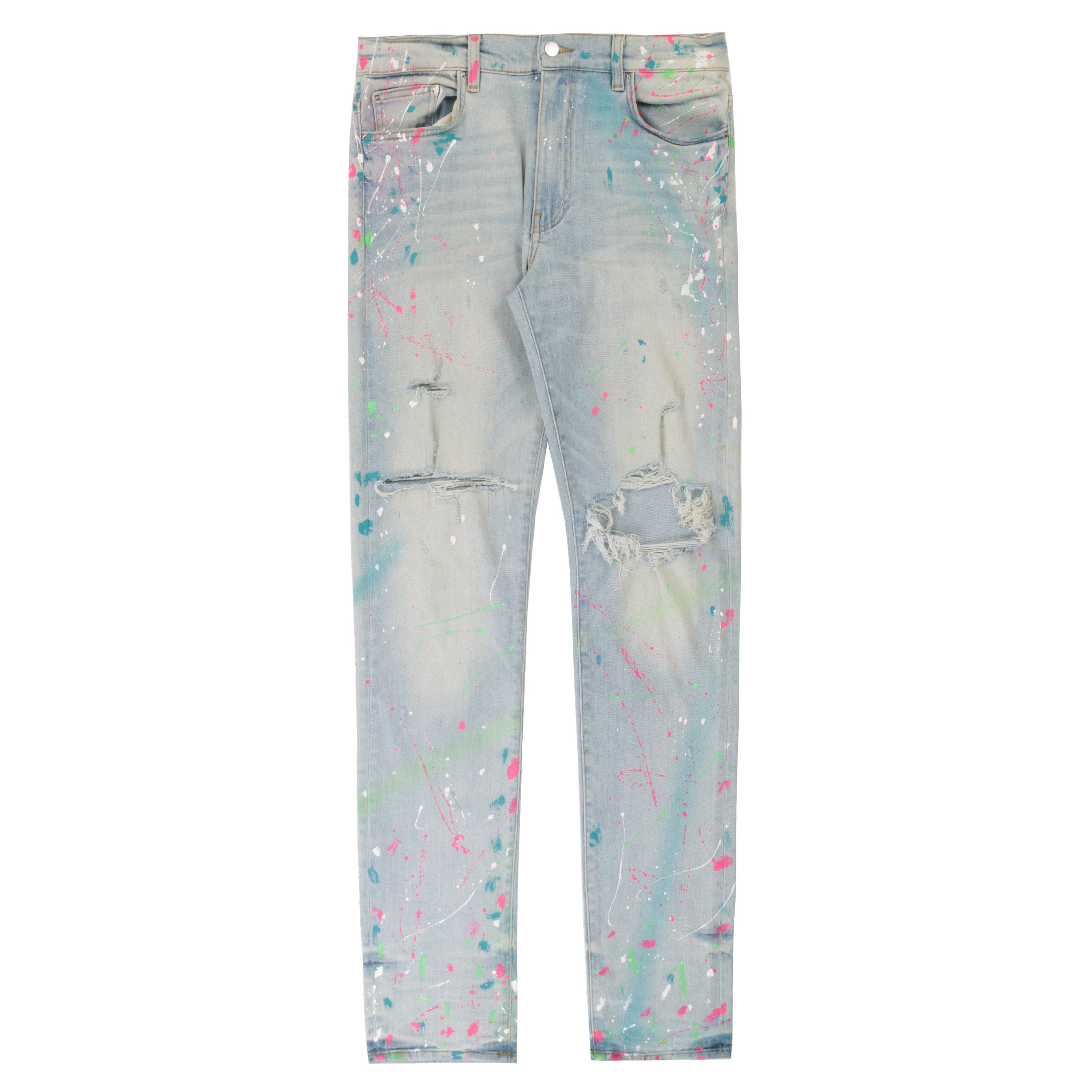 Amiri Skiny Fit Paint Splatter Jeans Light Indigo – PIECES