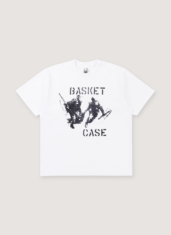 Basketcase Gallery Cause for Alarm Tee Shirt White with 330 gsm 9.5 oz cotton, vintage pigment dye, printed logos, front view Cause for Alarm Tee White - Authenticated T-shirts | Pieces Los Angeles