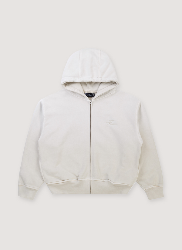 Pieces Basic Program Zip Up Sweatshirt Bone White Off-White front view Basic Program Zip Up Sweatshirt Bone - Authenticated Sweatshirts | Pieces Los Angeles
