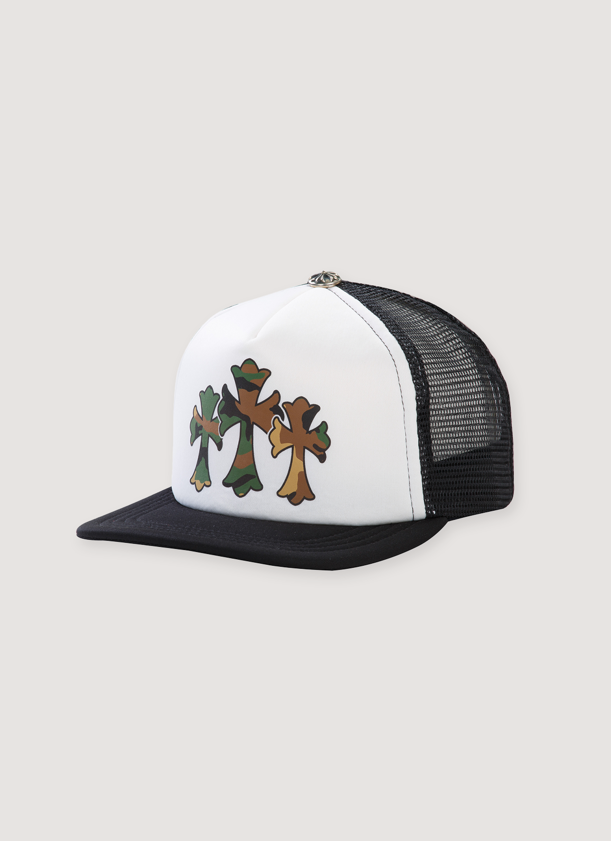 Chrome Hearts Camo Cemetery Cross Trucker Hat Black