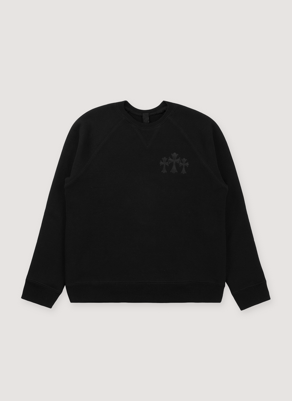Chrome Hearts 711 Cemetery Cross Crewneck Sweater Black front view with 3 crosses 711 Cemetery Cross Crewneck Sweater Black - Authenticated Sweaters | Pieces Los Angeles