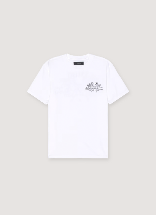Amiri Cherub Text Tee Shirt White, with small printed black logo tex, front view Cherub Text Tee - Authenticated T-shirts | Pieces Los Angeles