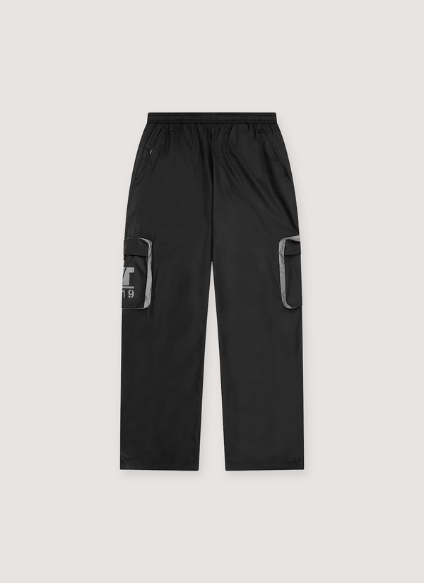 Denim Tears DT Outdoors Pants Black polyester, printed logos, 3M reflective details, cargo pockets, zipper closure, front view DT Outdoors Pants Black - Authenticated Trackpants | Pieces Los Angeles
