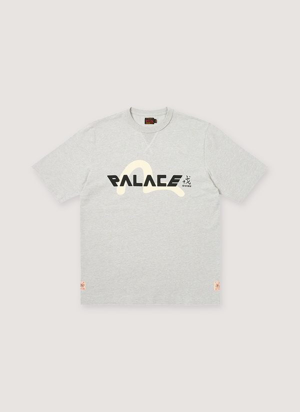 Palace Evisu Logo Tee Shirt Grey white, front view Evisu Logo Tee - Authenticated T-shirts | Pieces Los Angeles