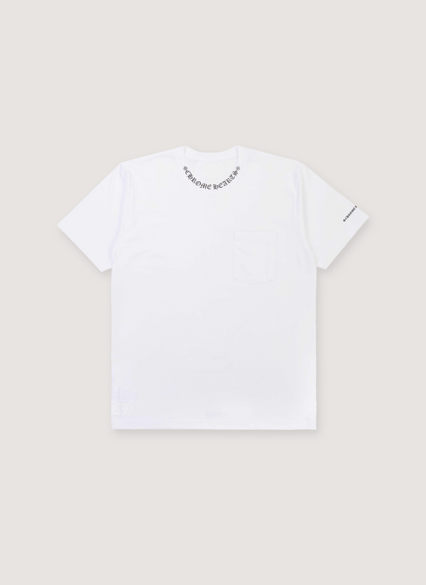 Chrome Hearts Neck Logo Tee White Black with text on neck, front view Neck Logo Tee White Black - Authenticated T-shirts | Pieces Los Angeles