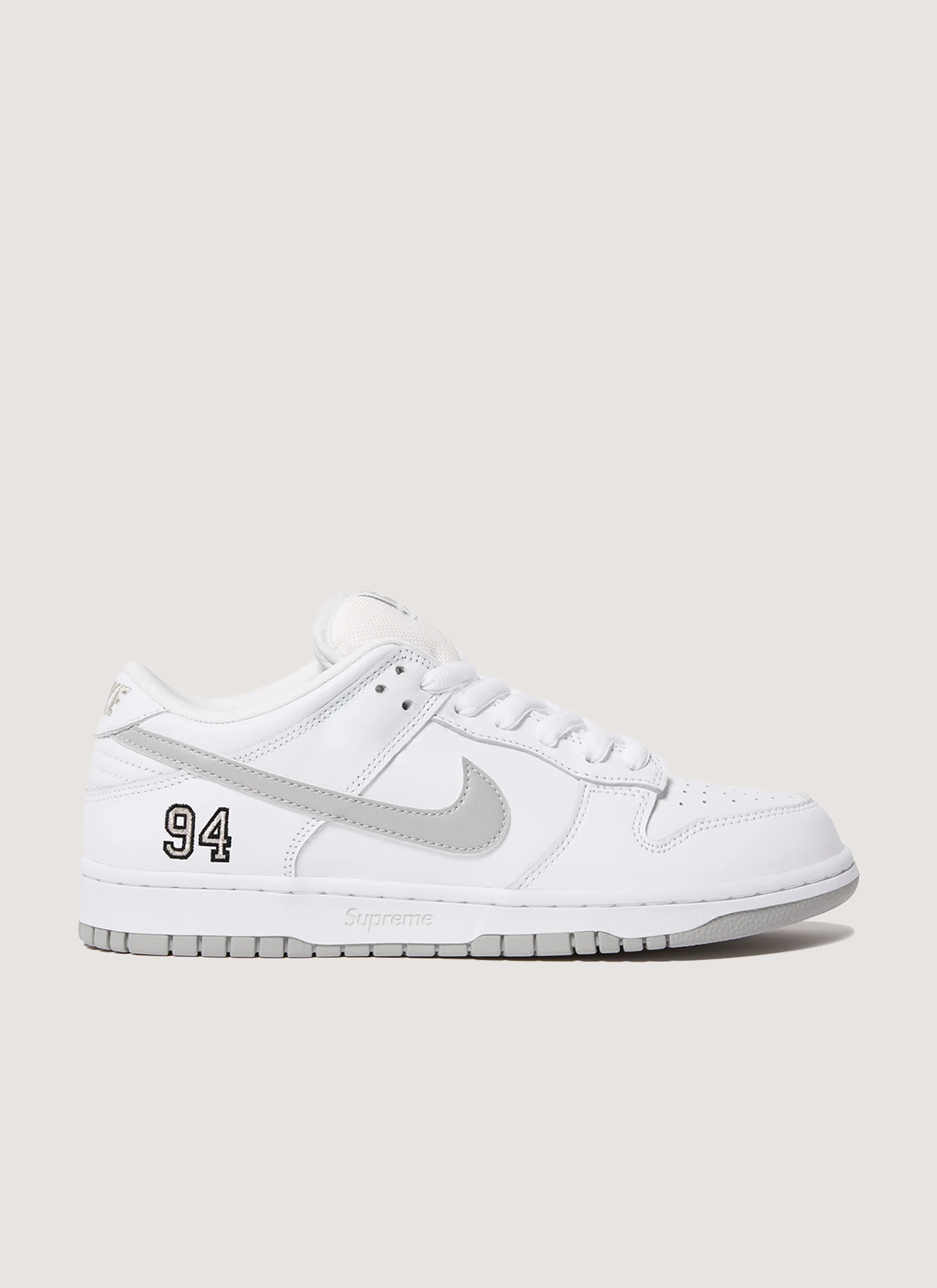 Supreme x Nike SB 94 Dunk Low White Metallic Silver – PIECES