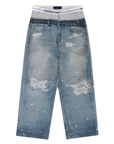Project G/R Trompe-L'oeil Denim Printed Pants Blue