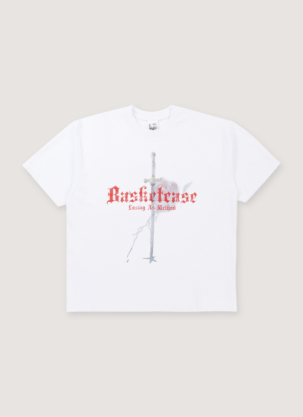 Basketcase Gallery Rush Tee Shirt White with 330 gsm 9.5 oz cotton, printed logos, front view Rush Tee White - Authenticated T-shirts | Pieces Los Angeles
