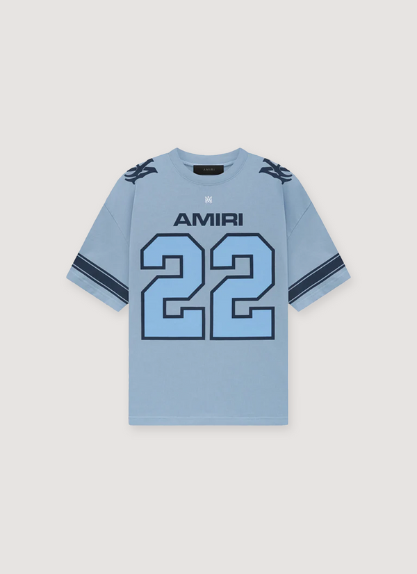 Amiri 22 Skater Tee Blue jersey style tee front side with the number 22 22 Skater Tee Blue - Authenticated T-shirts | Pieces Los Angeles