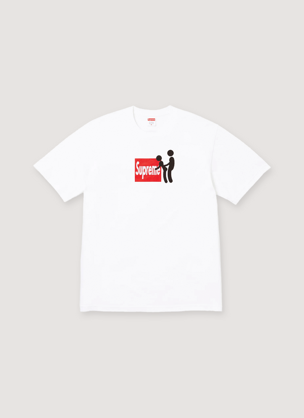 Supreme Stick Tee White with Supreme box logo and stick figures having sex, artwork by Myles Underwood, front view Stick Tee - Authenticated T-shirts | Pieces Los Angeles