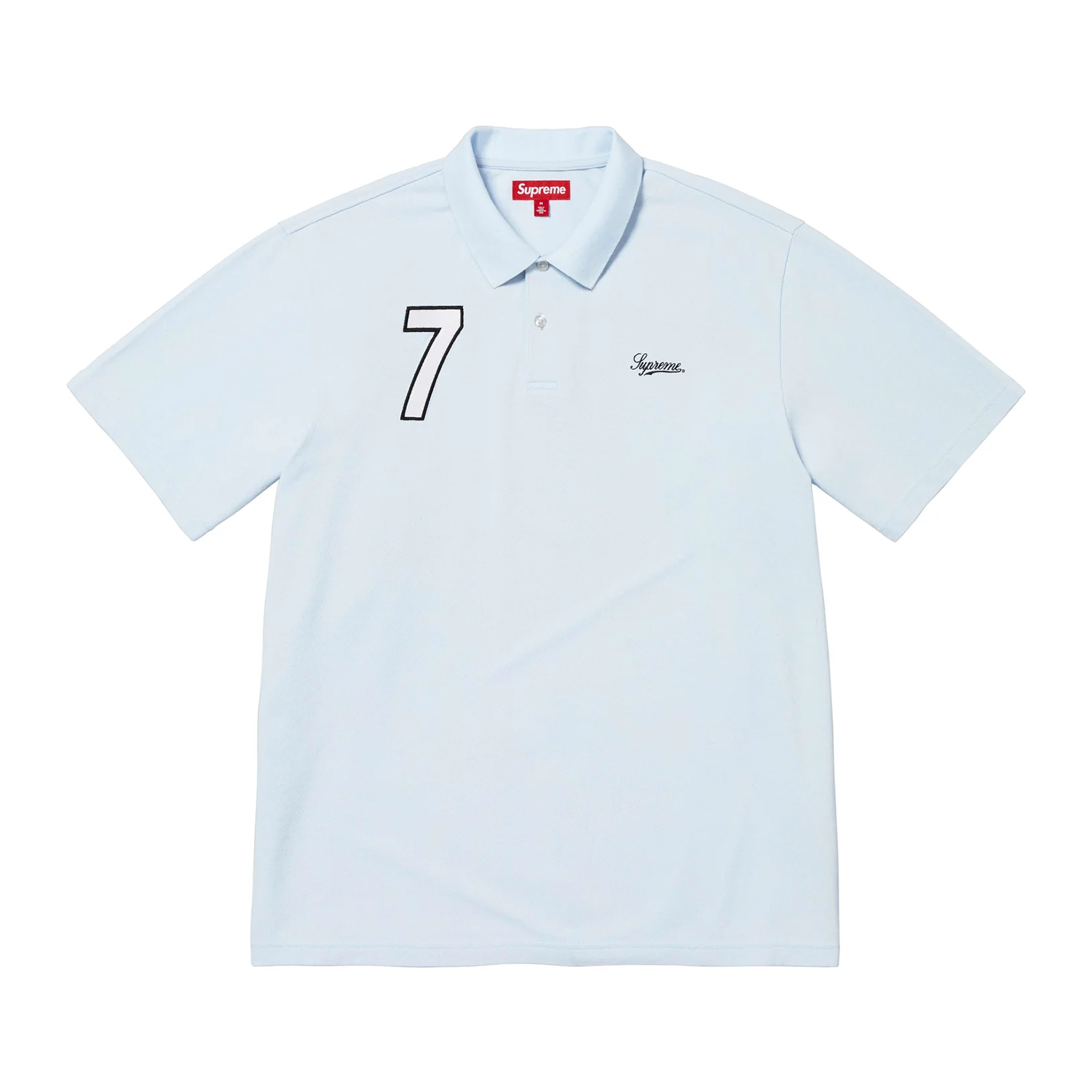 Supreme Cursive Polo Light Blue – PIECES