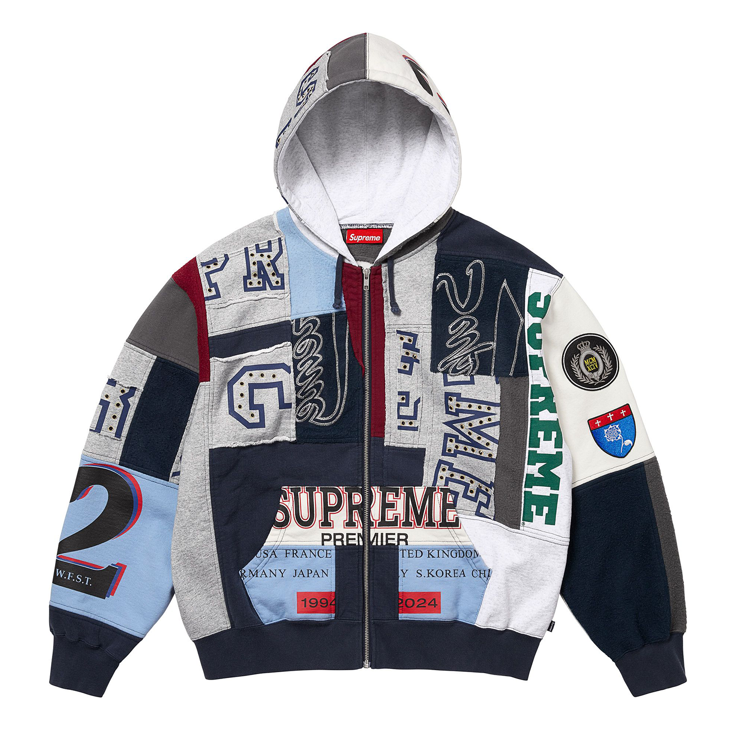 トップス Supreme Patchwork Zip Up Sweatshirt Supreme Patchwork Zip Up Hooded Sweatshirt Black Men's