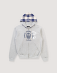Pieces TKYPD Plaid Hooded Zip Up Sweatshirt Heather Grey