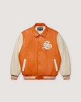 Sp5der Worldwide Leather Varsity Jacket Orange