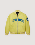 Sp5der Worldwide Leather Logo Bomber Jacket Yellow