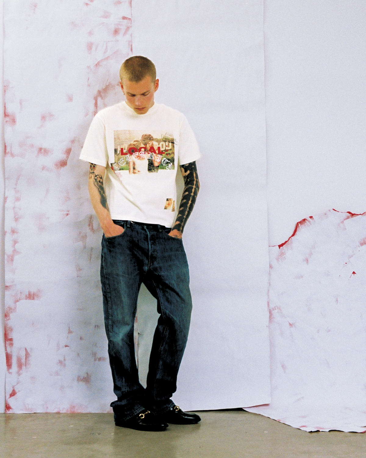 Model wearing New Age graphic tee — Pieces Los Angeles
