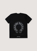 Chrome Hearts 20th Anniversary Las Vegas Horseshoe Tee Black back side with big horseshoe logo Chrome Hearts 20th Anniversary Las Vegas Horseshoe Tee Black - Image 2 | Authenticated at Pieces Los Angeles