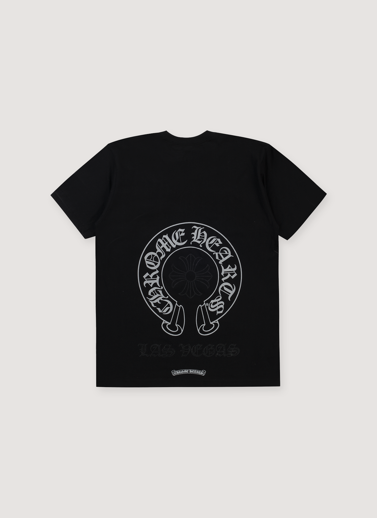 Chrome Hearts 20th Anniversary Las Vegas Horseshoe Tee Black back side with big horseshoe logo