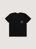 Chrome Hearts 20th Anniversary Las Vegas Horseshoe Tee Black front side with small Horseshoe logo Chrome Hearts 20th Anniversary Las Vegas Horseshoe Tee Black - Image 1 | Authenticated at Pieces Los Angeles