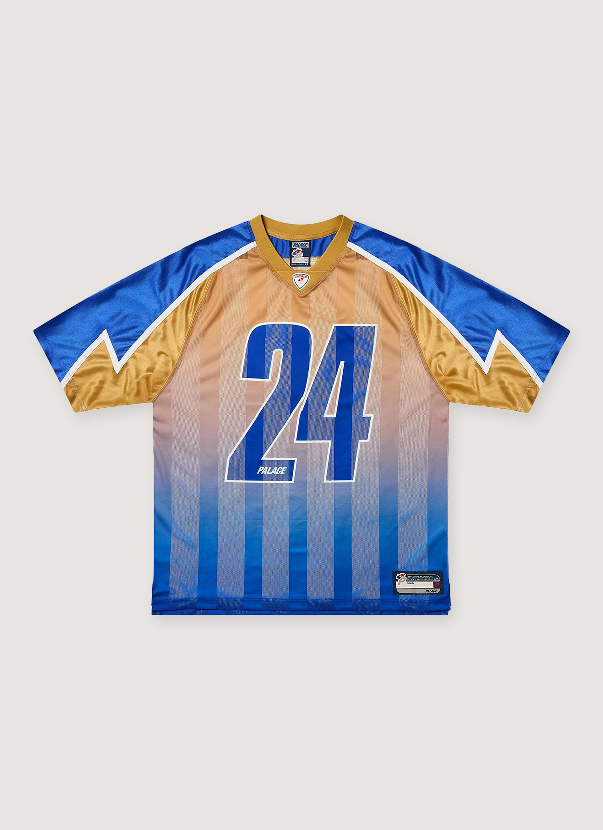 Palace Meshy Stripe Jersey Blue Gold Palace Meshy Stripe Jersey Blue Gold - Image 1 | Authenticated at Pieces Los Angeles