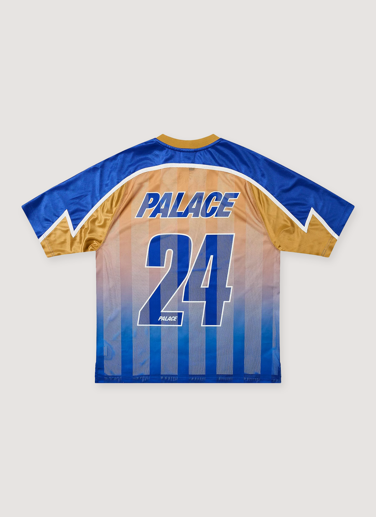 Palace Meshy Stripe Jersey Blue Gold Palace Meshy Stripe Jersey Blue Gold - Image 2 | Authenticated at Pieces Los Angeles