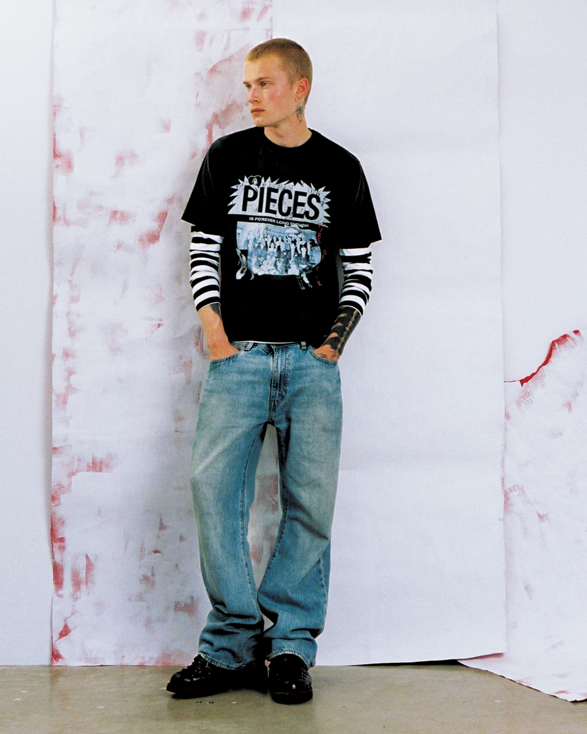 Model wearing New Age graphic tee — Pieces Los Angeles