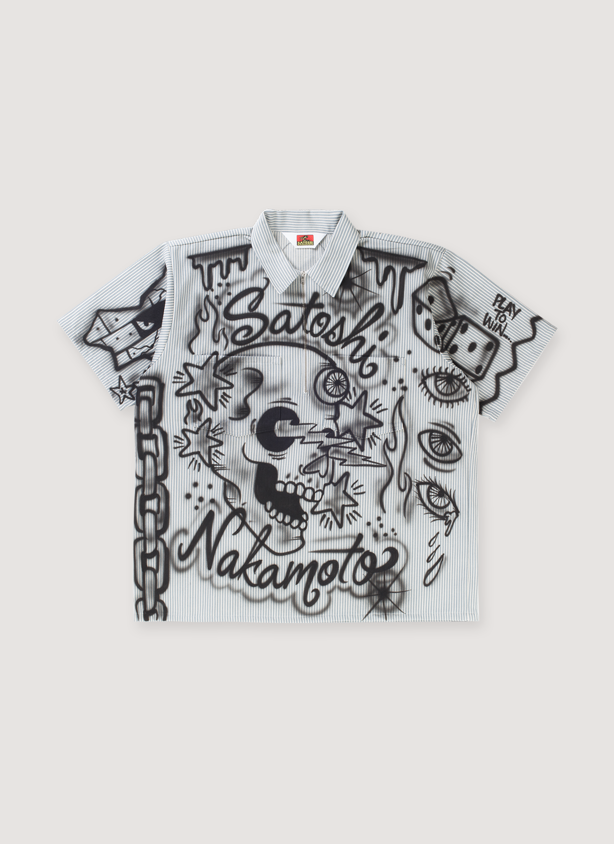 Satoshi Nakamoto 1 of 1 424 Day exclusive airbrushed work shirt pinstripe blue