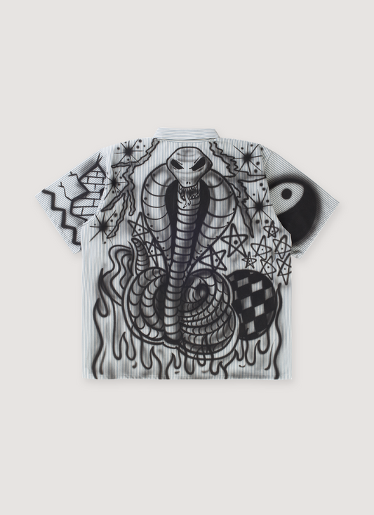 Satoshi Nakamoto 1 of 1 424 Day exclusive airbrushed work shirt pinstripe blue