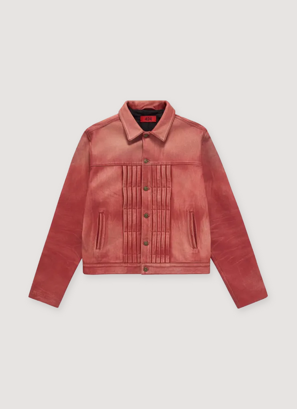 424 on Fairfax Leather Trucker Jacket Red alternate view - Shop at Pieces Los Angeles