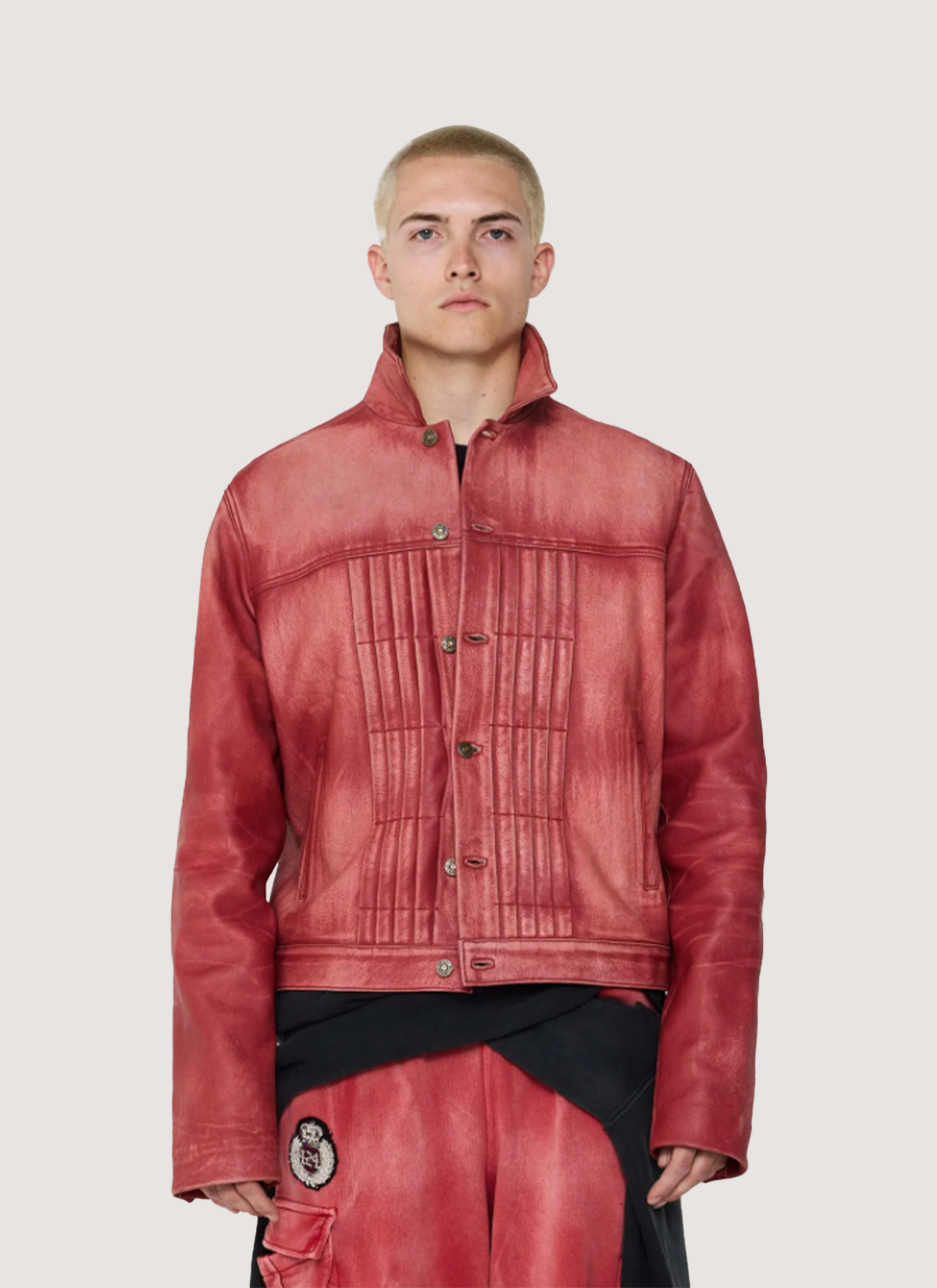 424 on Fairfax Leather Trucker Jacket Red