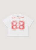 Neaux Doubt 88 Mesh Jersey White Red with reinforced cover seam finish, round neck self trim, screen printed logos, odor resistant, back view Neaux Doubt 88 Mesh Jersey White Red - Image 2 | Authenticated at Pieces Los Angeles