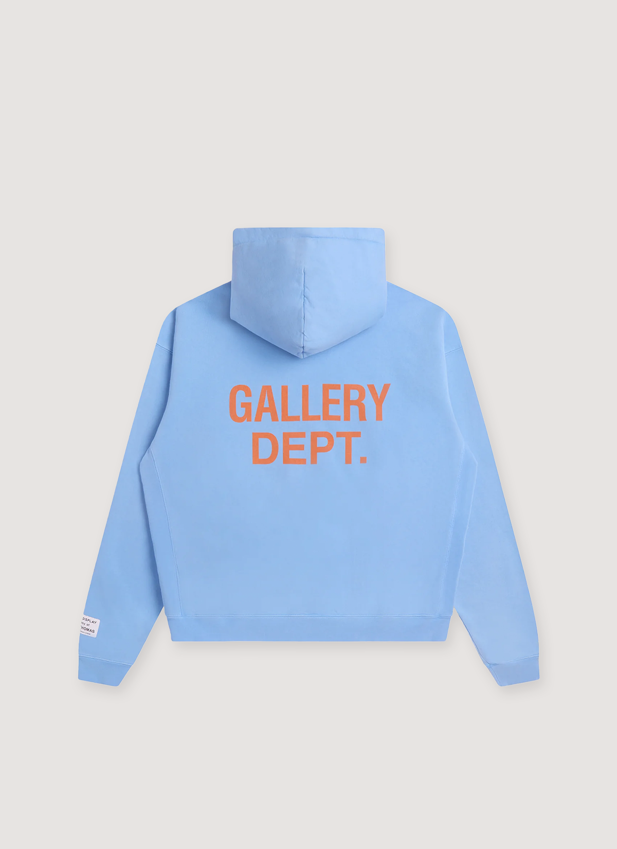 Gallery Dept. 90's GD Logo Sweatshirt Baby Blue back view with orange Gallery Dept text Gallery Dept. 90's GD Logo Sweatshirt Baby Blue - Image 2 | Authenticated at Pieces Los Angeles