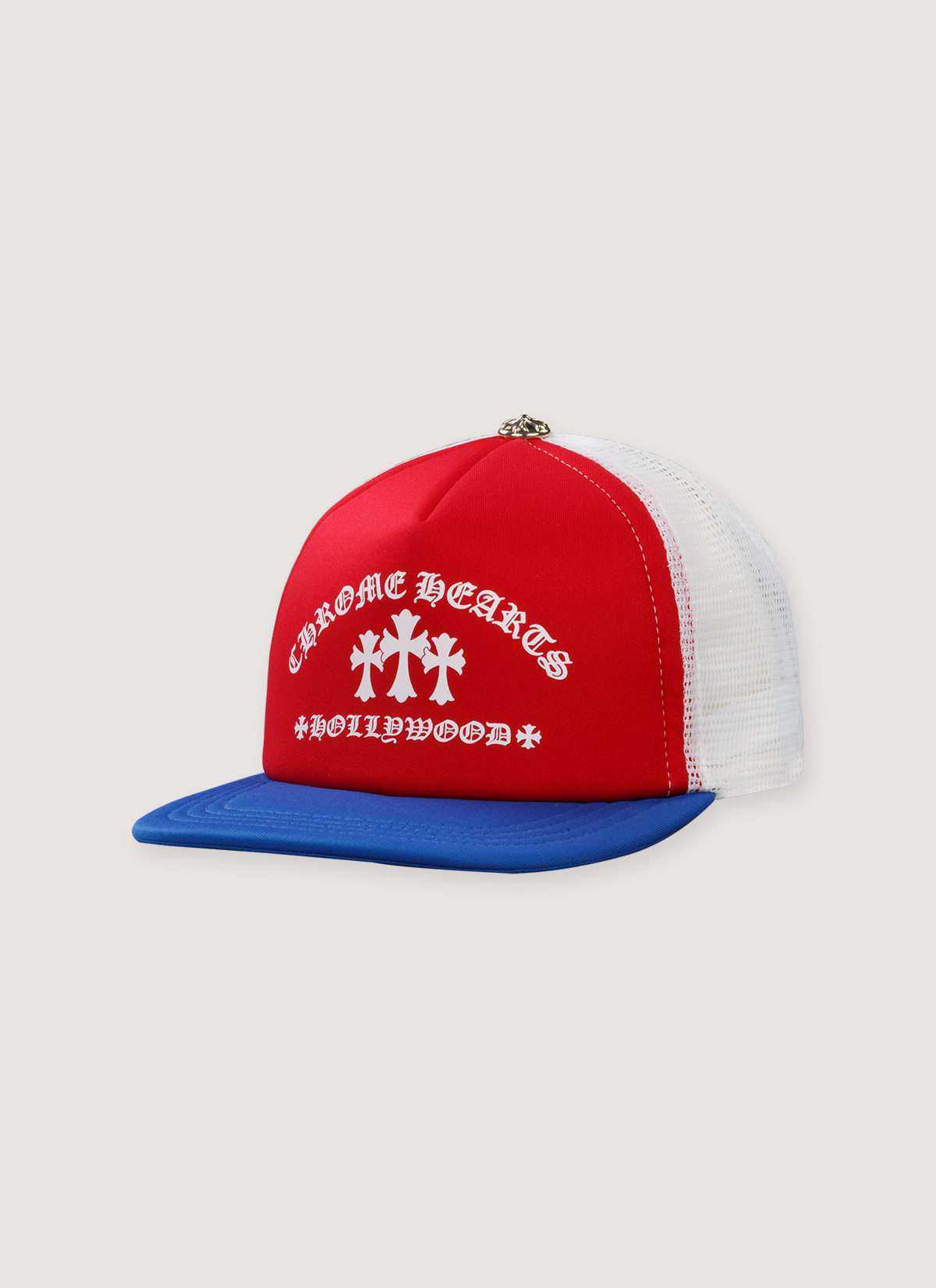 Chrome Hearts 4th of July Cemetery Cross Printed Trucker Hat Red Chrome Hearts 4th of July Cemetery Cross Printed Trucker Hat Red - Image 1 | Authenticated at Pieces Los Angeles