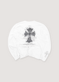 Chrome Hearts Cemetery Cross Scroll Longsleeve White (Pre-Owned) with ribbed cuffs, black screen printed cross graphic, back view Chrome Hearts Cemetery Cross Scroll Longsleeve White (Pre-Owned) - Image 2 | Authenticated at Pieces Los Angeles