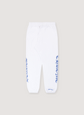Chrome Hearts Horseshoe Logo Sweatpants White Blue with printed logo by the waist and printed logos on the side of the legs, single back pocket, elastic cuff ankle opening, back view Chrome Hearts Horseshoe Logo Sweatpants White Blue - Image 2 | Authenticated at Pieces Los Angeles