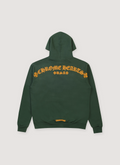 Chrome Hearts T Bar Sweatshirt Green Orange, screen printed orange logos, sleeve prints, adjustable hood drawstring, back view Chrome Hearts T Bar Sweatshirt Green Orange - Image 2 | Authenticated at Pieces Los Angeles