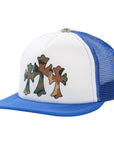 Chrome Hearts Camo Cemetery Cross Trucker Hat Blue