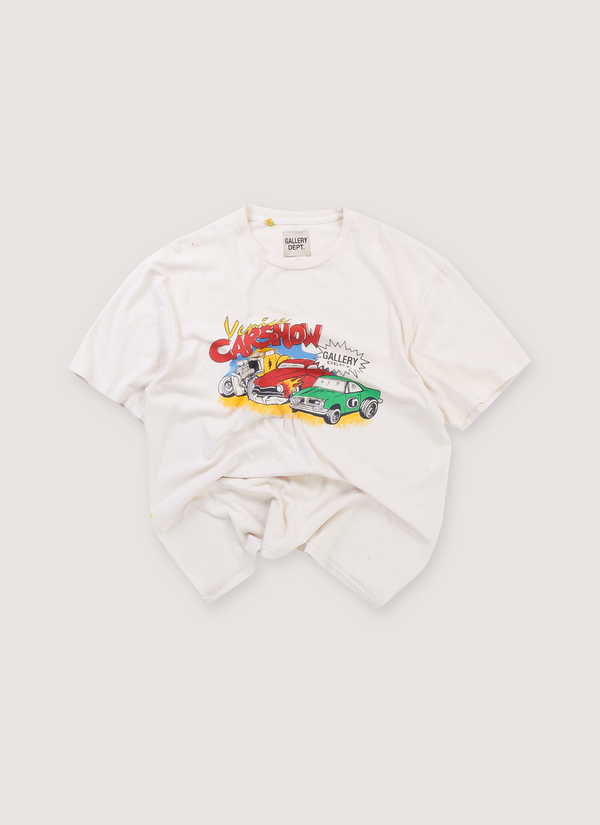 Gallery Dept. Gallery Dept. Drive Thru Tee Shirt Cream with graphic of red and green cars comic style, front view Thru Tee Cream (Pre-Owned) - Authenticated T-shirts | Pieces Los Angeles