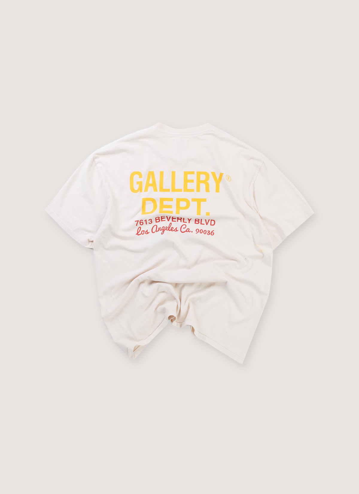 Gallery Dept. Gallery Dept. Drive Thru Tee Shirt Cream with yellow and red text, back view Gallery Dept. Drive Thru Tee Cream (Pre-Owned) - Image 2 | Authenticated at Pieces Los Angeles