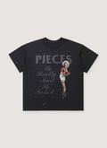 Pieces F***ed vintage black tee shirt with paint splatter and vintage graphic front view Pieces F***ed Tee Vintage Black - Image 1 | Authenticated at Pieces Los Angeles