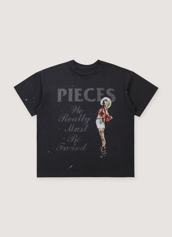 Pieces F***ed vintage black tee shirt with paint splatter and vintage graphic front view F***ed Tee Vintage Black - Authenticated T-shirts | Pieces Los Angeles