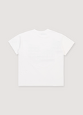 Pieces No Vacancy GBP Rhinestone Tee Shirt Off White garment dyed with screen printed logo of the American flag, cut and sewn garment, boxy cropped fit, handset cross rhinestone pattern, hand distressed details, back view Pieces GBP Rhinestone Tee Off White - Image 2 | Authenticated at Pieces Los Angeles