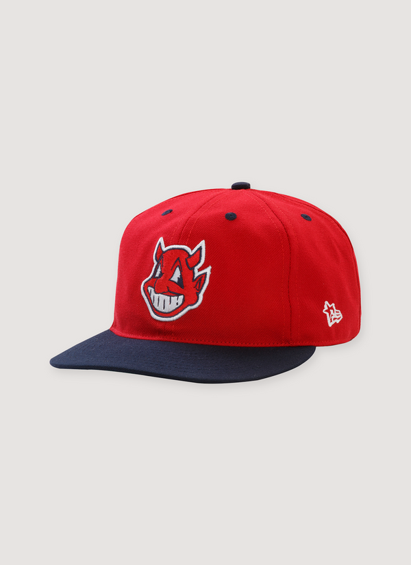 Pieces God vs Devil Baseball Cap Hat Red Navy with Devil logo, front view God vs Devil Baseball Cap Red Navy - Authenticated Hats | Pieces Los Angeles