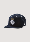 Pieces God Vs Devil Baseball Cap Navy Blue with a graphic of a Native American Indian with a halo, front view Pieces God Vs Devil Baseball Cap Navy - Image 1 | Authenticated at Pieces Los Angeles