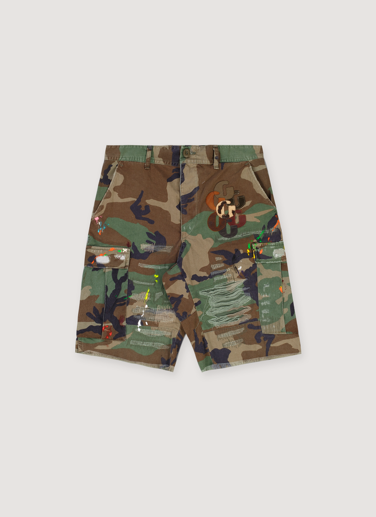 Gallery Dept. G Patch Cargo Shorts Woodland Camo Gallery Dept. G Patch Cargo Shorts Woodland Camo - Image 1 | Authenticated at Pieces Los Angeles