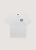 Alice Hollywood Moto Couture Tee Shirt White with printed white and black logos, ribbed neck, front view Alice Hollywood Moto Couture Tee White - Image 1 | Authenticated at Pieces Los Angeles