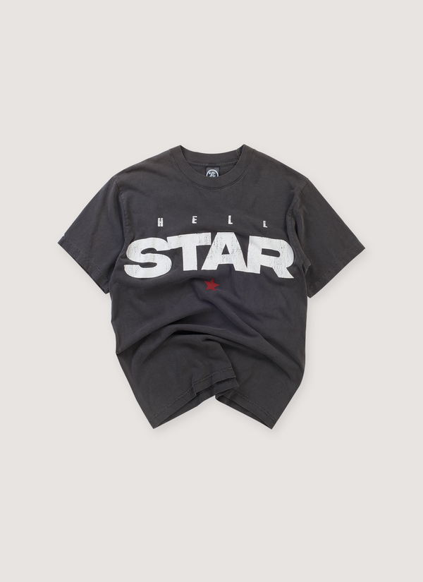 Hellstar Path to Paradise Tee Shirt Vintage Black (Pre-Owned) with distressed printed white graphic logo text, front view Path to Paradise Tee Vintage Black (Pre-Owned) - Authenticated T-shirts | Pieces Los Angeles