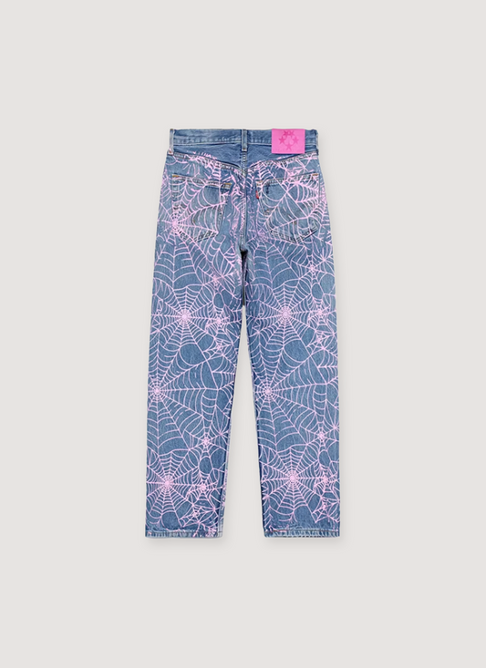 Sp5der Worldwide Vintage AOP 501 Denim Indigo Pink